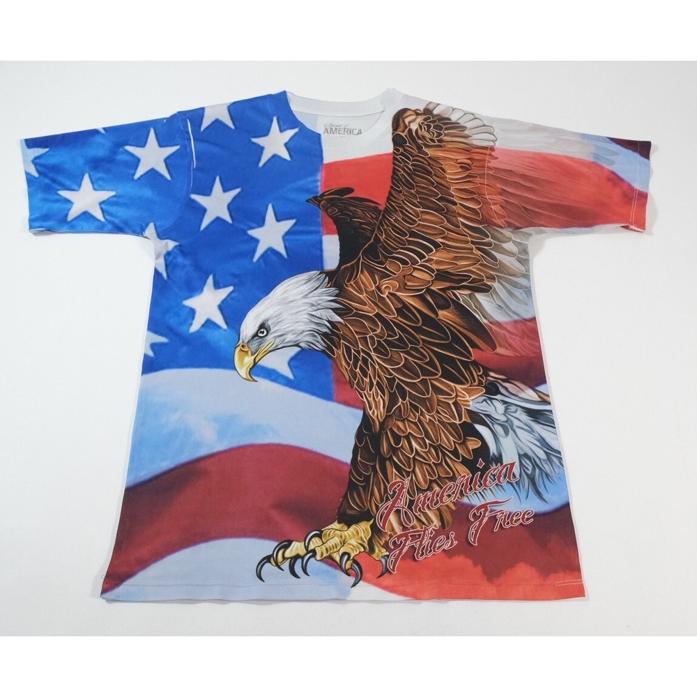 Spirit Of America T Shirt Mens M Multicolor Eagle Flag America Flies Free 1776